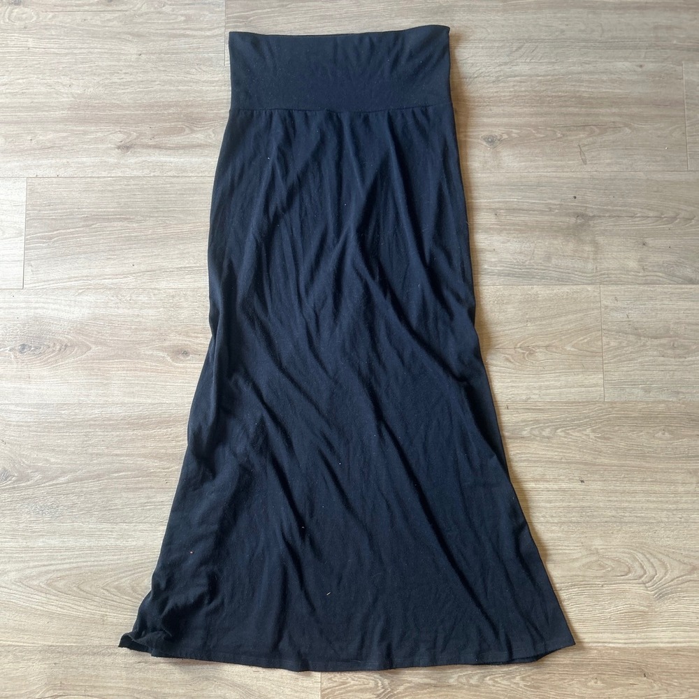 Lily White Black Modal Blend Fold Over Waist Maxi Skirt Large Solid Minimalist